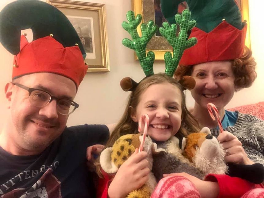 family with elf hats